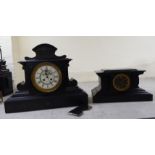 Two dissimilar early 20thC slate cased mantel clocks  16"h and 8"h