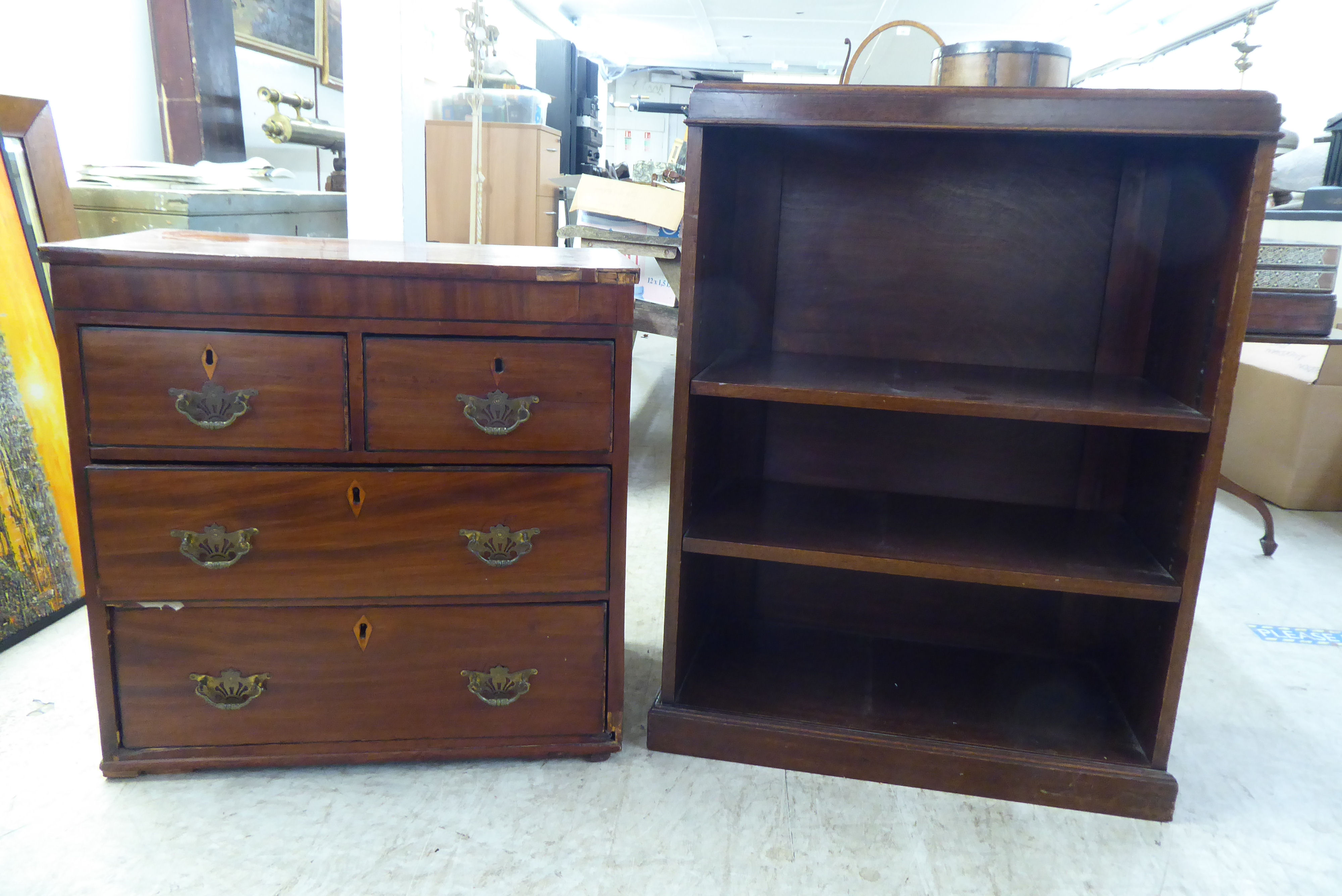 Small 20thC furniture: to include an Edwardian mahogany hanging cabinet  28"h  23"w - Image 5 of 5