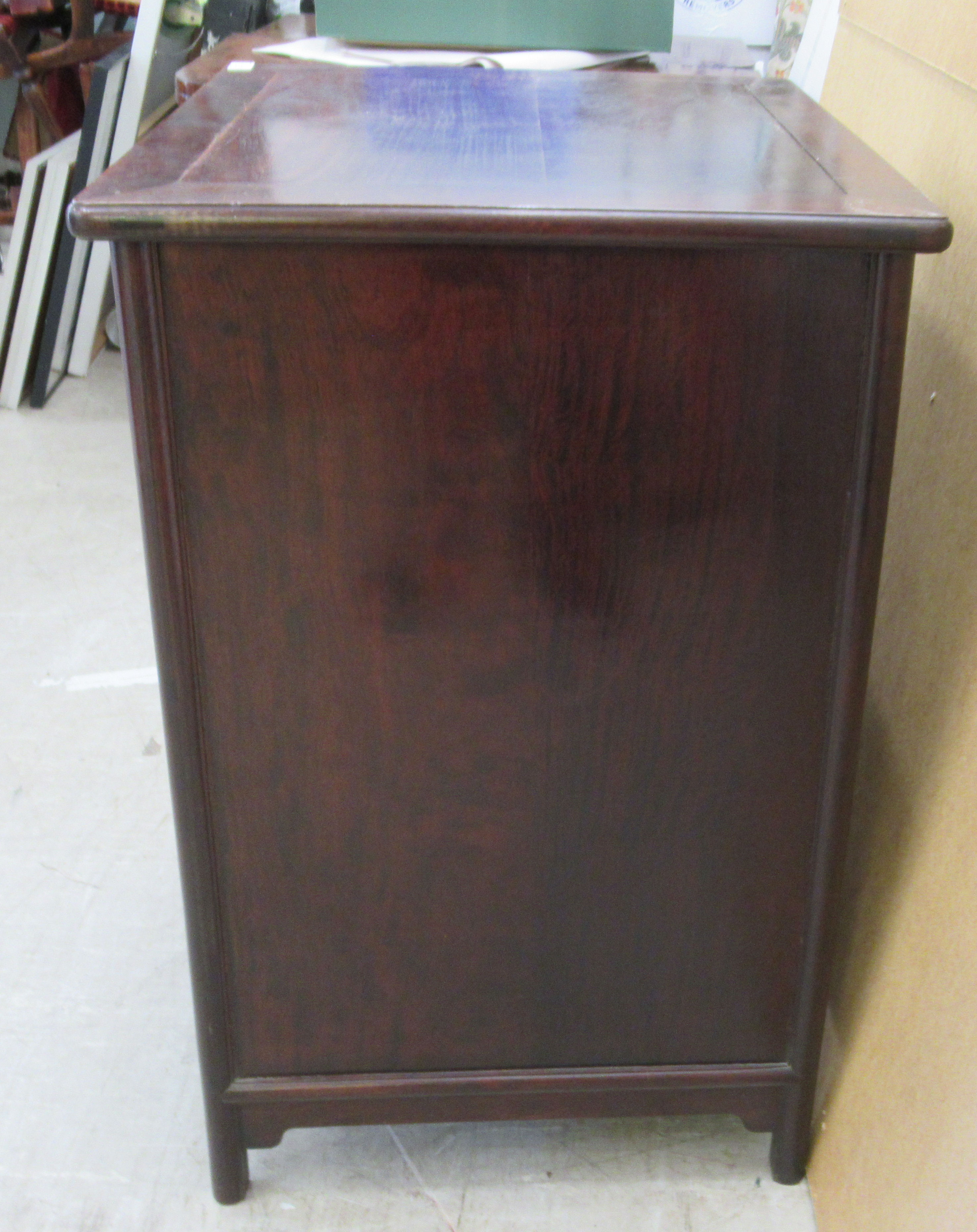 A 20thC Chinese hardwood ten drawer pedestal cabinet  34"h  23"w - Image 3 of 5