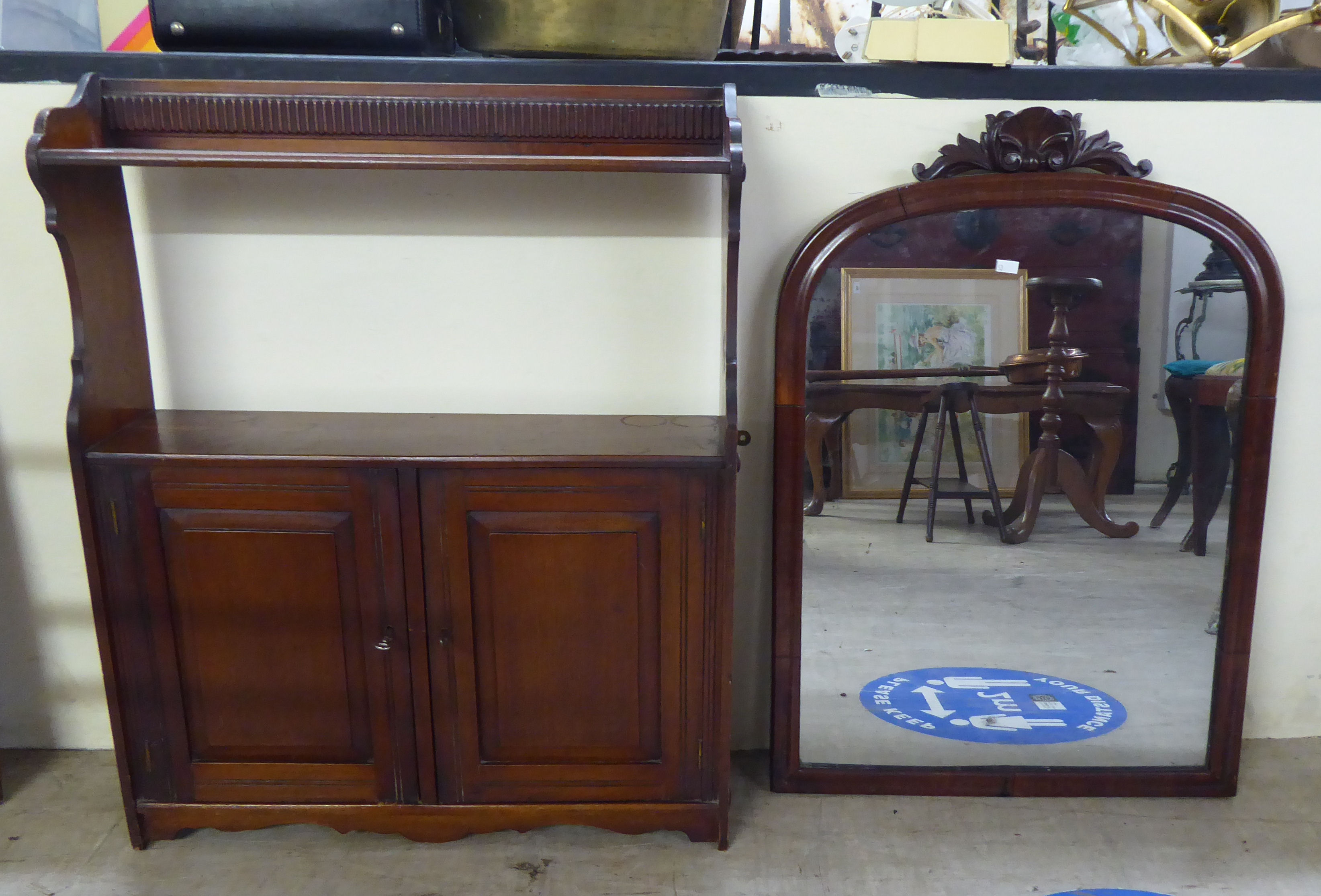 Small 20thC furniture: to include an Edwardian mahogany hanging cabinet  28"h  23"w - Image 4 of 5