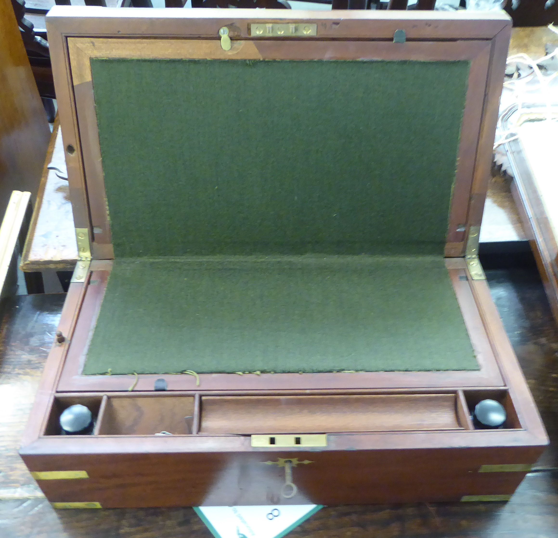 Two 19thC mahogany writing slopes with straight sides and hinged lids  6"h  14"w and 6"h  18"w - Image 5 of 6