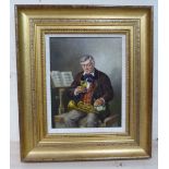 H Richton - a trumpeter resting with a glass of wine  oil on canvas  bears a signature  9.5" x 7.5"