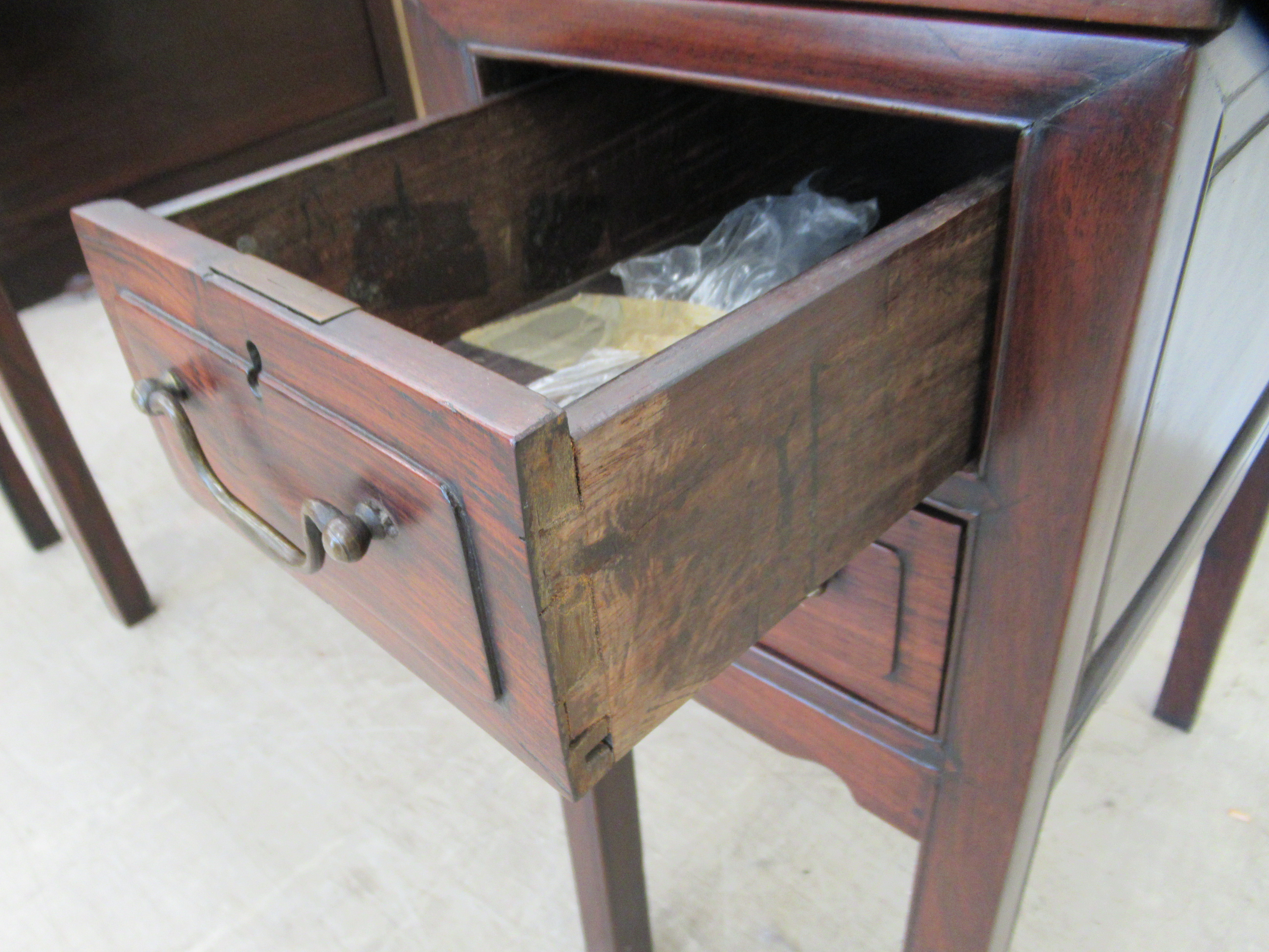 A 20thC Chinese mahogany desk with a platform top, on twin two drawer pedestals, raised on square - Image 4 of 6