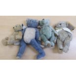 Four Teddy bears: to include a Merrythought Anniversary bear, in silver plush with mobile limbs