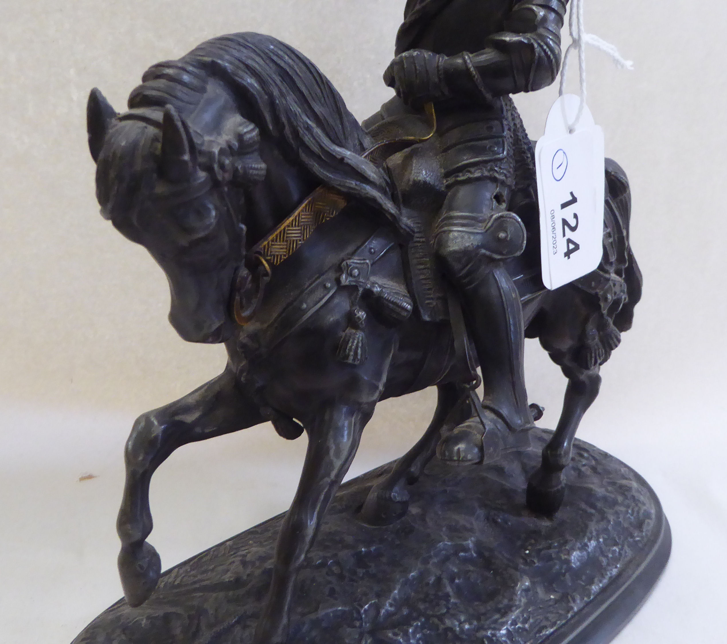 A modern spelter replica of a 19thC bronze figure, a knight on horseback  7"h - Image 4 of 7