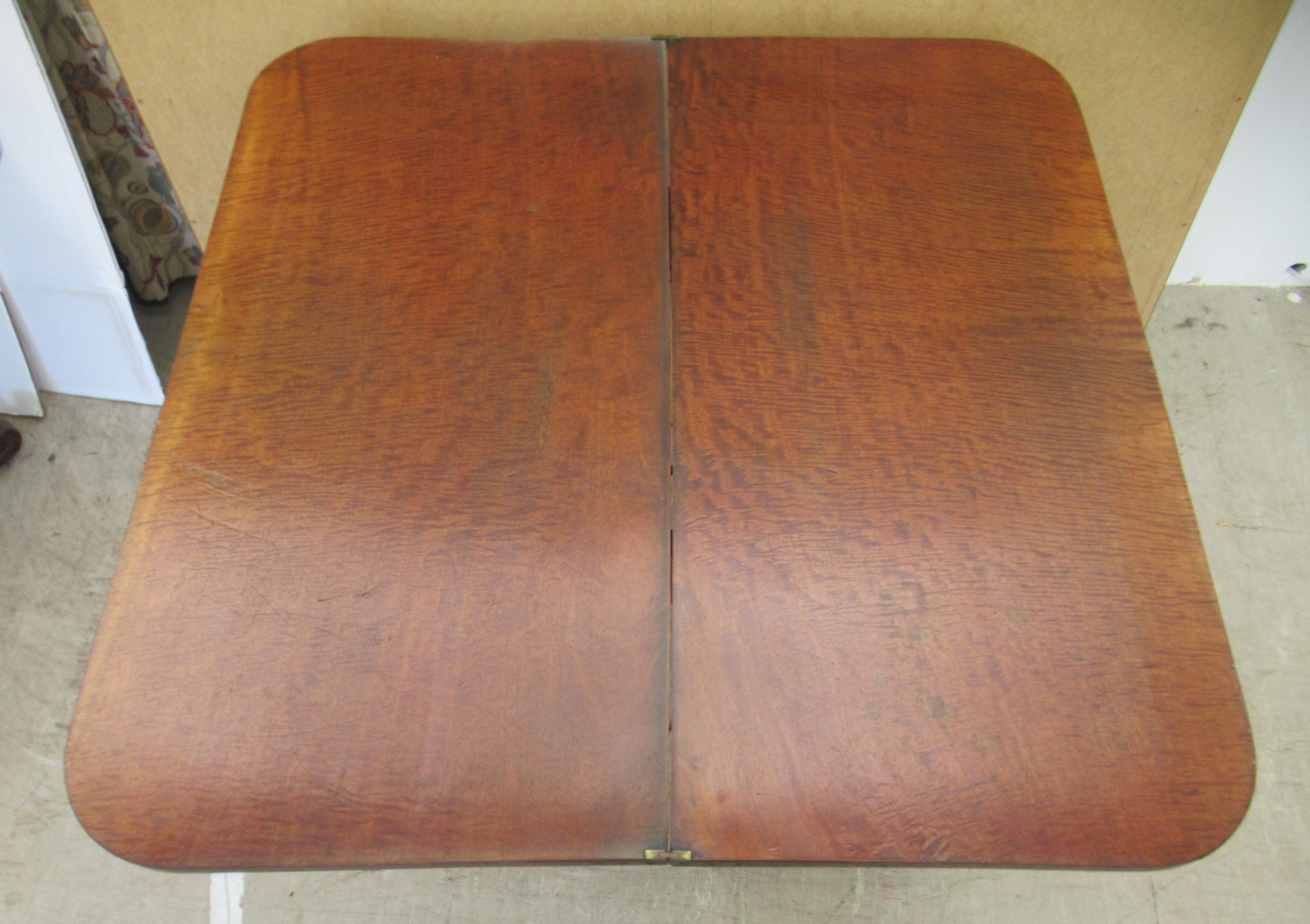 A George III mahogany bow front tea table, the rotating foldover top raised on ring turned, - Image 5 of 5