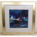 After Jolomo - fishing boats  Limited Edition 15/195 coloured print  16"sq  framed