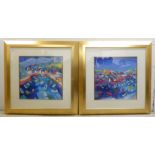 Two works in the manner of John Holt  landscapes  coloured prints  16"sq  framed