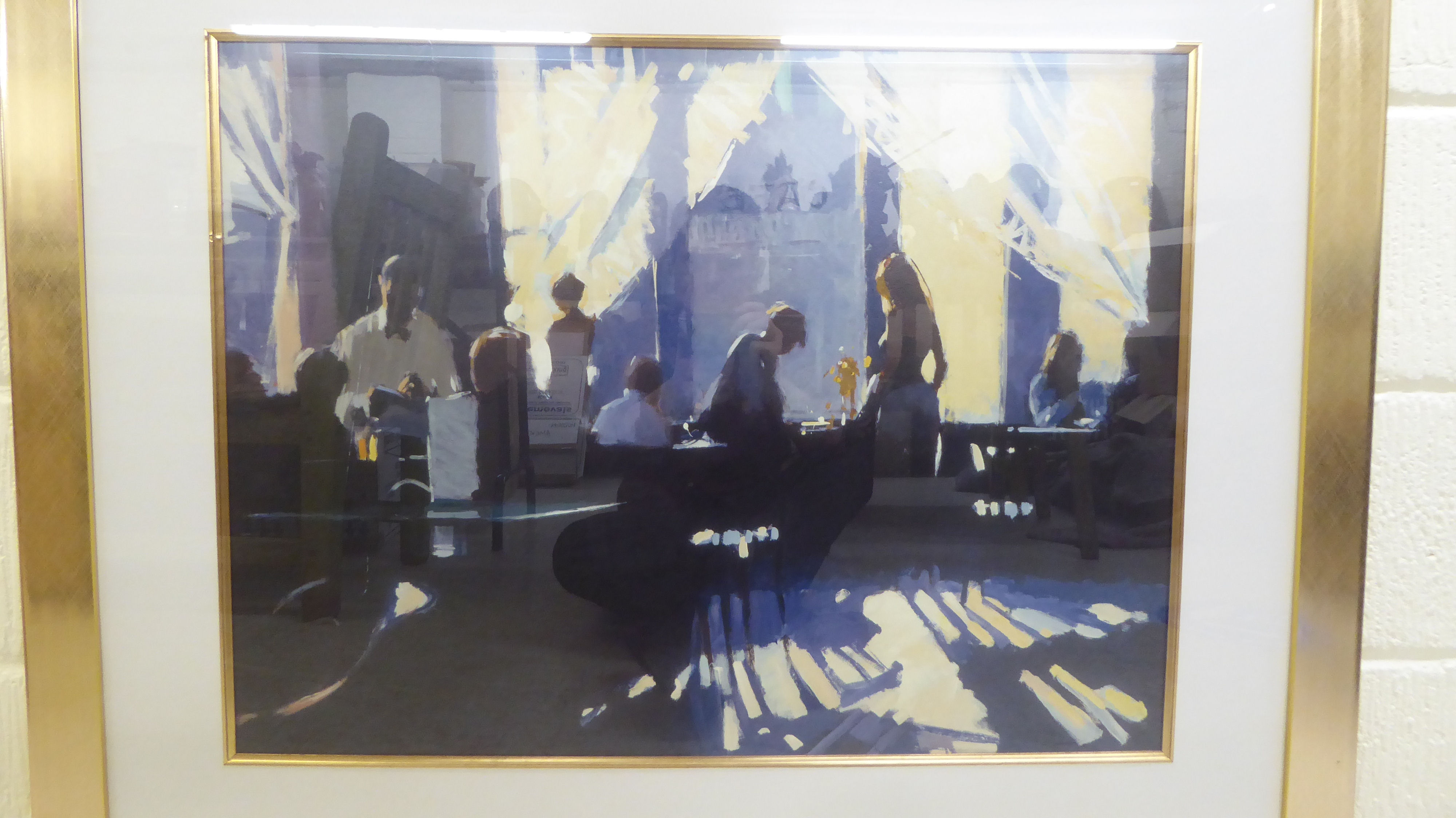 An interior cafe scene  coloured print  22" x 29"  framed - Image 2 of 2