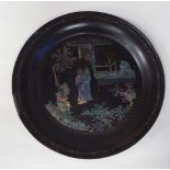A Chinese black lacquered and inlaid mother-of-pearl dish  5"dia