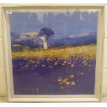 After John Horsewell - a meadow  coloured print  23" x 59"  framed