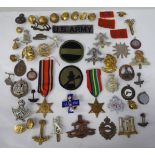 Miscellaneous, mainly military and naval badges, medals, buttons and other insignia, some copies: to