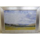 After Simpson - an open landscape with hills beyond  coloured print  26" x 41"  framed
