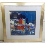 After Jolomo - a hillside village shoreline scene  Limited Edition 193/195 coloured print  20"sq
