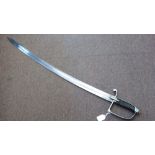 A 19thC cavalry sabre, the wire bound hide handgrip on a steel guard, the blade 32.5"L (Please Note: