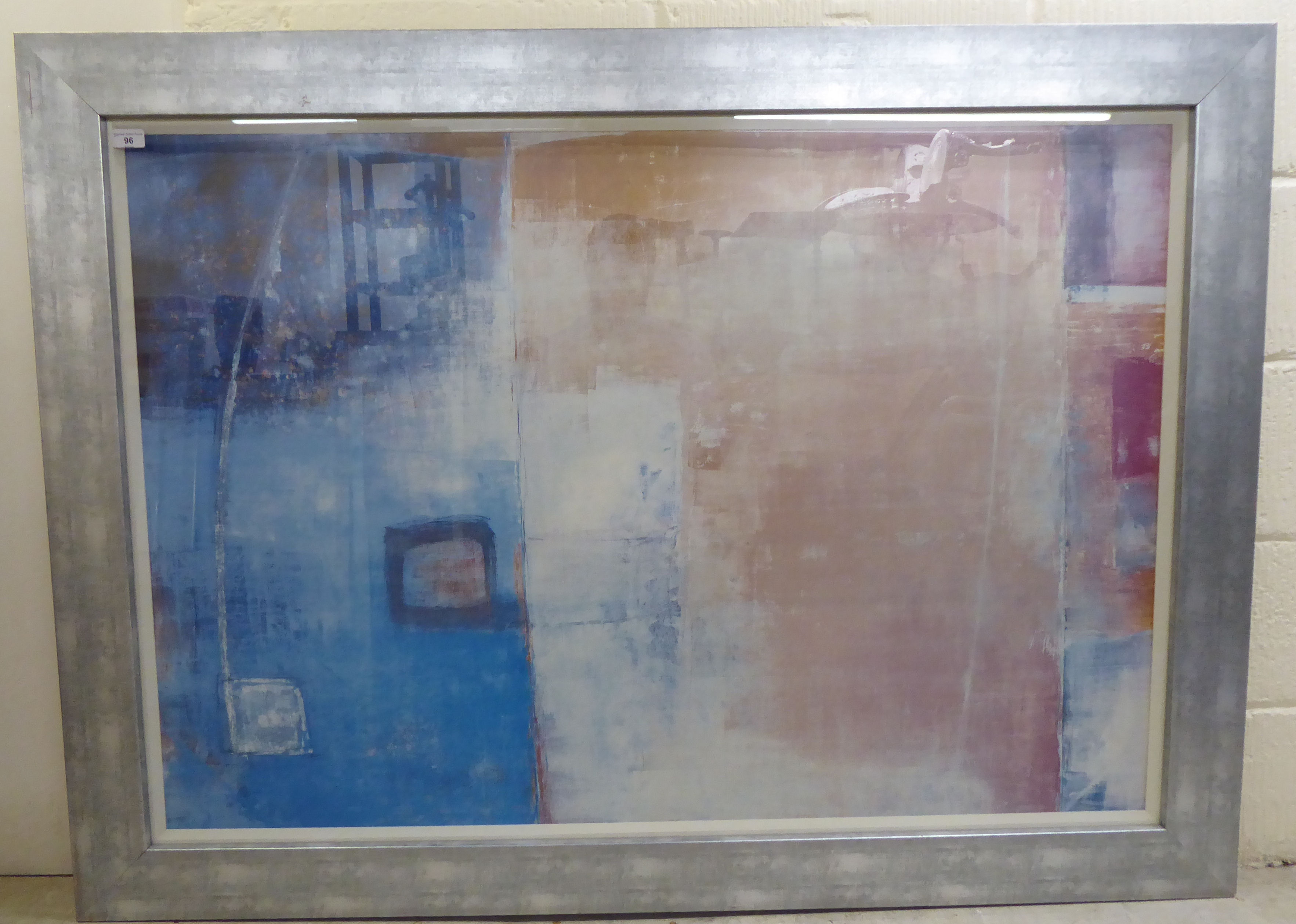 An abstract coloured print  33" x 59"  framed