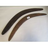 Two Aboriginal carved wooden boomerangs  23"L