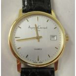 An Asprey & Garrard 18ct gold cased wristwatch, the quartz movement faced by a silvered steel and