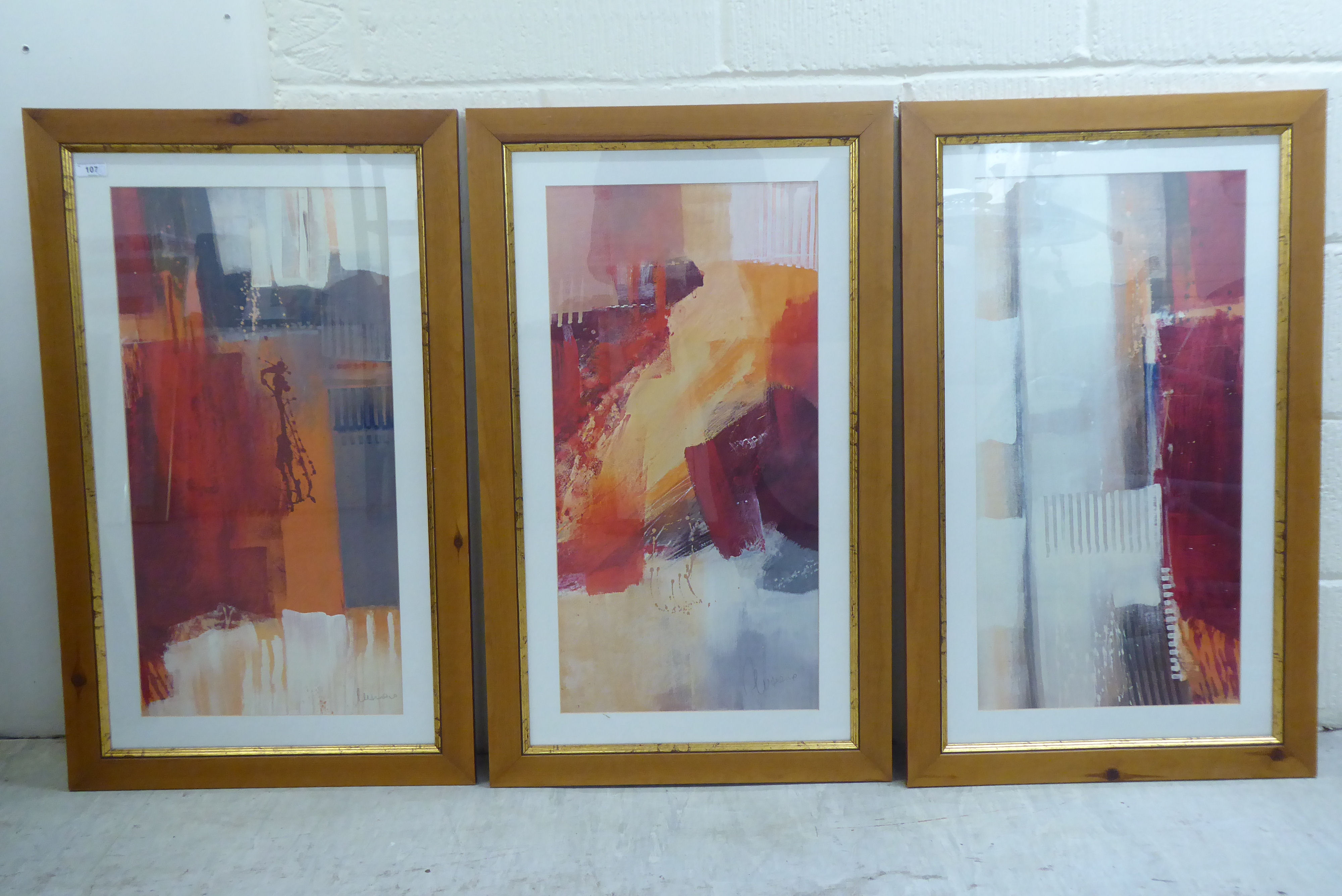 A set of five coloured abstract prints  13" x 27"  framed - Image 2 of 5