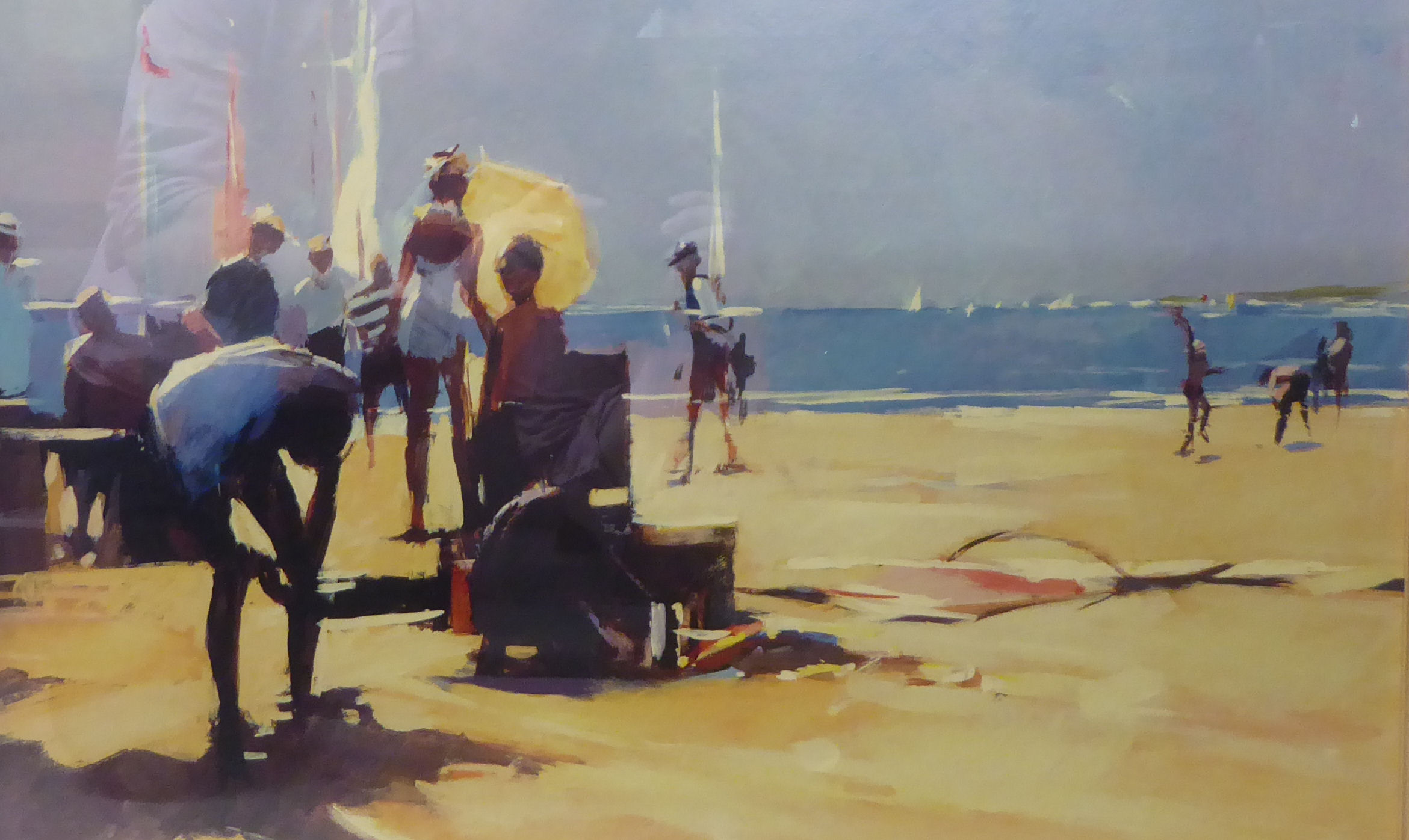A study of figures on a beach  coloured print  17" x 38"  framed - Image 2 of 3
