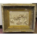 A 19thC carved marble panel, featuring cherubs engaged in playful pursuits with floral garlands  12"