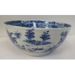 A Chinese Chien Lung porcelain Nanking footed bowl, decorated in blue and white with a fenced