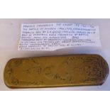 A mid 18thC Dutch commemorative brass tobacco box of lozenge form by IH Giese