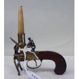 A vintage brass mounted mahogany flintlock tinder pistol, inscribed on the stock 'Richards' with a