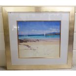 A modern beach  seascape  print  19" x 17"  framed