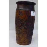 A Chinese floral carved and stained bamboo vase  9"h