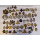 Approx. fifty military cap badges and other insignia, some copies: to include Queen's (West) Rifle