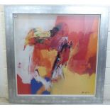 An unidentified artist - an abstract  coloured print  38"sq  framed
