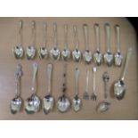 Silver and silver coloured flatware, mainly tea and coffee spoons  various designs  mixed marks