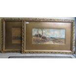 Two framed watercolours by I Wilton - dissimilar landscapes  bearing signatures  9" x 21"