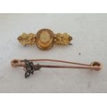 A late Victorian rose gold pin brooch, surmounted by a fly; and a late Victorian decoratively cast