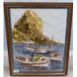 Bernard Dufour - 'Boats in a harbour'  mixed media  bears a signature  18" x 14"  framed