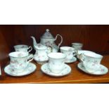 Paragon china Victorian Rose pattern teaware  comprising six cups and saucers, a teapot, sugar basin
