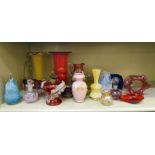 Glassware: to include a Mary Gregory style cranberry coloured cream jug and beaker