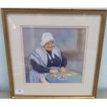 David Brunwin - 'Lacemaker, Bruges'  watercolour  bears a signature  9" x 9.5"  framed