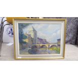 Augustus William Ennes - a city riverscape  oil on panel  bears a signature  14" x 19"  framed