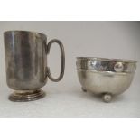 An Edwardain silver Christening tankard of cylindrical form, on a splayed footrim with a hollow, C-