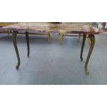 A modern Italianate side table with a mottled green and red marble top, raised on a gilt metal