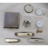 A 9ct gold cuffllink and silver collectables: to include a travelling pocket watch case and loose