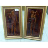 A pair of Sherwin & Cotton treacle glazed ceramic tiles, depicting Dickensian characters  5.5" x