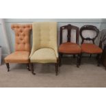 Four late Victorian/Edwardian chairs: to include a nursing chair, later upholstered in patterned