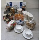 A mixed lot: to include two Bavarian china and pewter lidded tankards