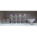 Glassware: to include a set of six tumblers with etched and gilded floral ornament