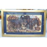 A modern fantasy scene - watercolour  bears an indistinct blindstamp  15" x 30"  framed