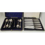 A set of six Edwardian silver engraved, rattail pattern teaspoons; and a pair of sugar tongs