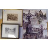Eighteen works, mainly watercolours in the manner of William Gage - Church views and similar